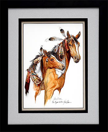 COPPER VERTICAL MARE AND COLT, FEATHER DRESSED 5x7.